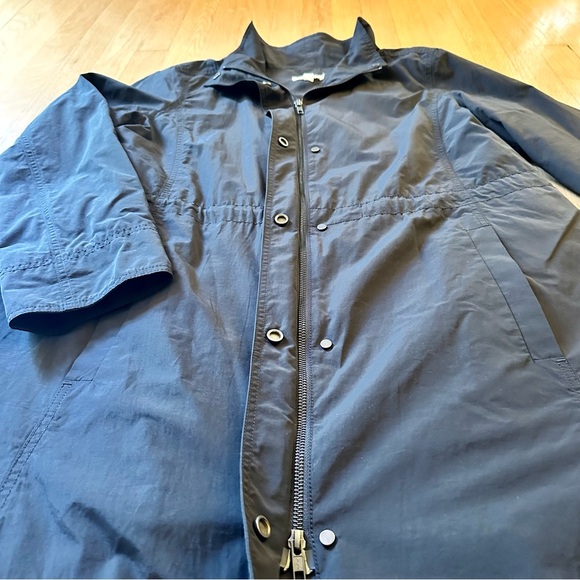 Eileen Fisher - Light Cotton/Nylon Stand Collar Long Coat, Black - Picture 3 of 11